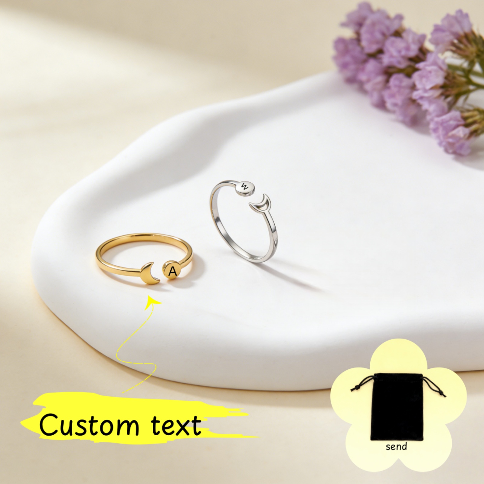 Wedding Z - Anel Personalizado com Nome A-Z Inicial,