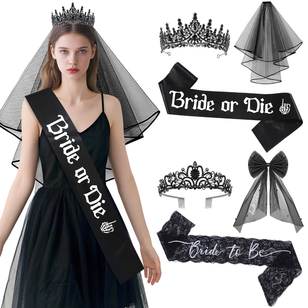 3 pçs gótico preto acessórios  - Bride Tribe Sash avaliação e preço