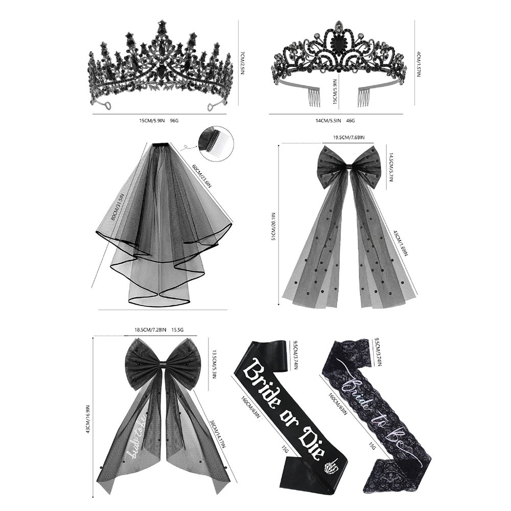 3 pçs gótico preto acessórios  - Bride Tribe Sash avaliação e preço