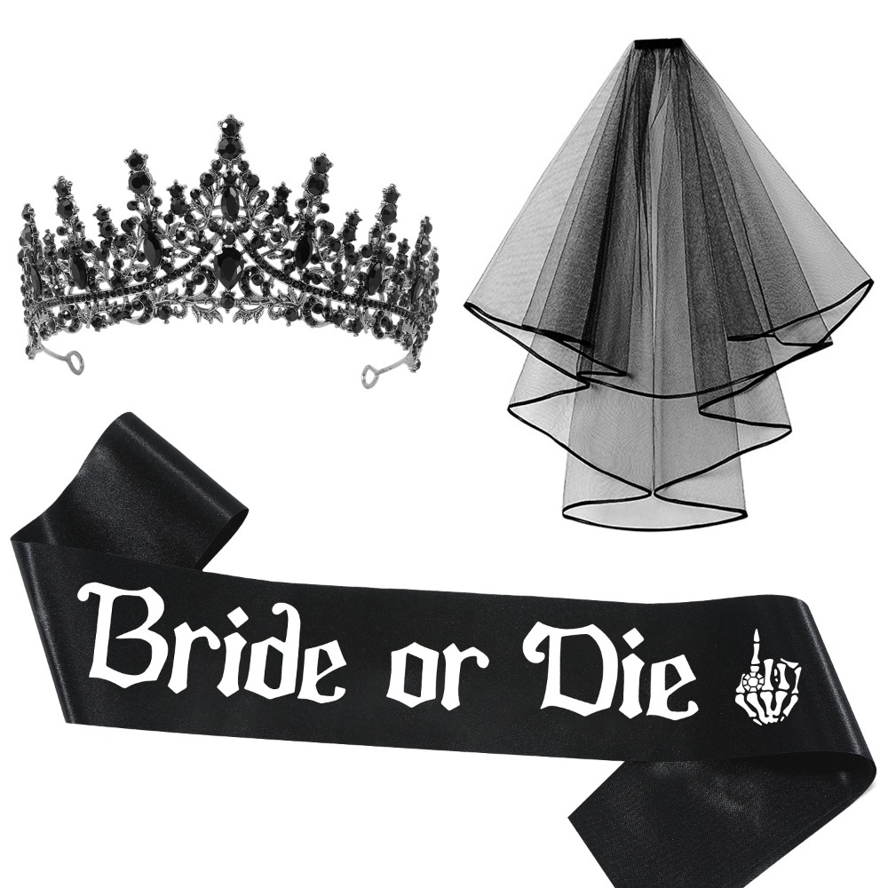 3 pçs gótico preto acessórios  - Bride Tribe Sash avaliação e preço